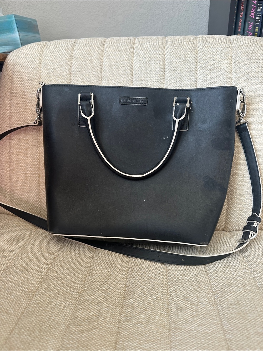 Vera Bradley Black Structured Tote with Removable Crossbody Strap